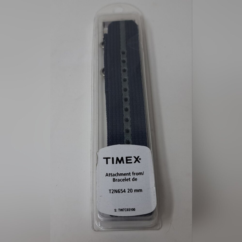 NWT Timex Adjustable Strap Only Bracelet Band Fabric Navy Gray 20mm T2N654